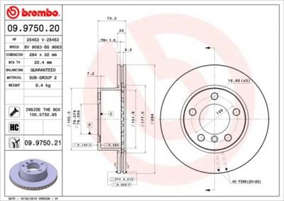 Brembo 09.9750.20 тормозной диск на 1 (F20)