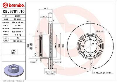 BREMBO Диск тормозной вент. задний IVECO DAILY III Flatbed (2996033, 09.9761.10)