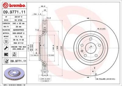 BREMBO Диск тормозной вент. передний AUDI TT Roadster (8J9) (02/07-) F (8J0 615 301, 09.9771.11)