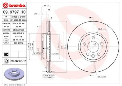 Brembo 09.9797.11 тормозной диск на SEAT ALHAMBRA (7V8, 7V9)