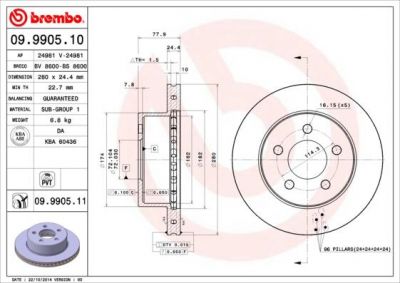 Brembo 09.9905.11 тормозной диск на JEEP CHEROKEE (XJ)