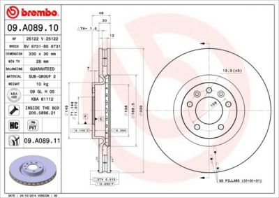 BREMBO Диск тормозной вент. передний CITRO (424970, 09.A089.10)