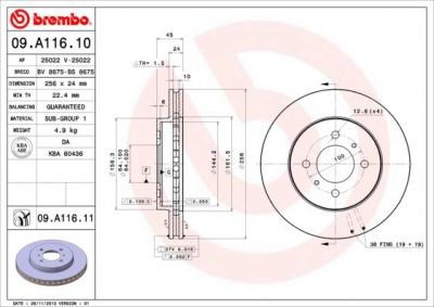BREMBO Диск тормозной передний MITSUBISHI COLT 92>97 LANCER 00> R14 (MB 699285, 09.A116.10)