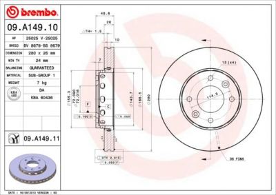 Brembo 09.A149.11 тормозной диск на KIA CARENS II (FJ)