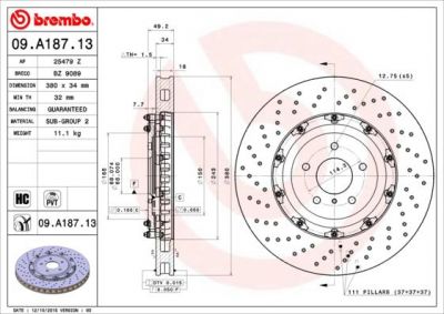 BREMBO Торм.диск пер.[380x34] 5 отв. (09.A187.13)