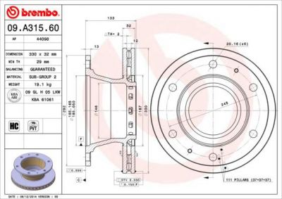 Brembo 09.A315.60 тормозной диск на IVECO EuroCargo