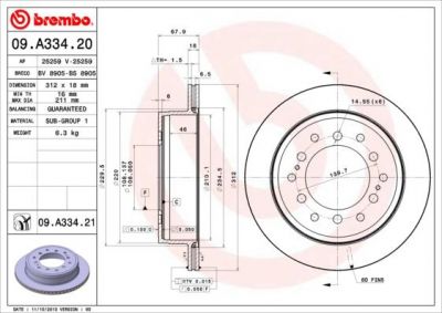 Brembo 09.A334.20 тормозной диск на TOYOTA FJ CRUISER (GSJ1_)