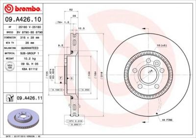 BREMBO Диск тормозной вент. передний VOLVO XC70 II (08/07-) F крашенные (вместо 09.A426.10) (LR000470, 09.A426.11)