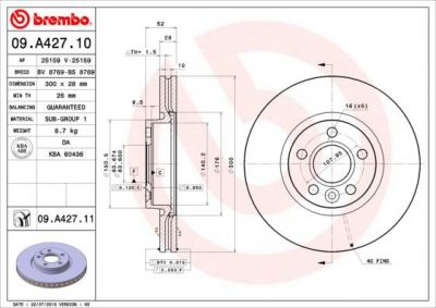 BREMBO Диск тормозной передний вентилируемый Ford Mondeo IV (заменен на 09.A427.11) (1500158, 09.A427.10)