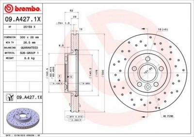 Brembo 09.A427.1X тормозной диск на VOLVO V70 III (BW)