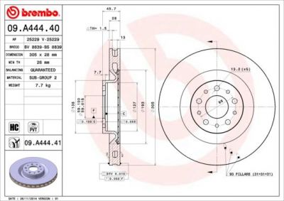 Brembo 09.A444.40 тормозной диск на FIAT DOBLO c бортовой платформой/ходовая часть (263)