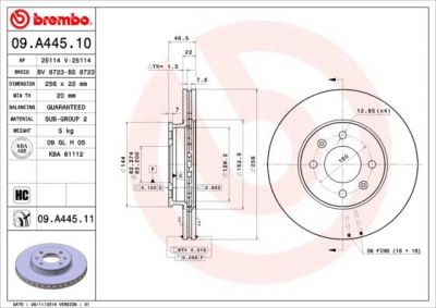 BREMBO Диск тормозной передний KIA RIO 2005- (517121G000, 09.A445.10)