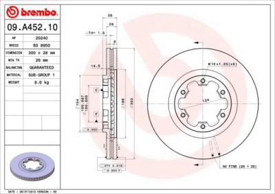 Brembo 09.A452.10 тормозной диск на NISSAN PATHFINDER II (R50)