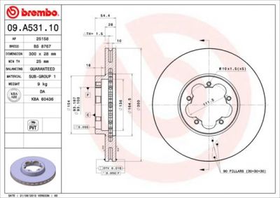 BREMBO Диск тормозной вент. передний FORD TRANSIT TOURNEO (07/06-) F (1371393, 09.A531.10)