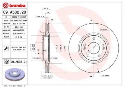BREMBO Диск тормозной Hyundai i30 (FD) 1.6 (09.A532.20)