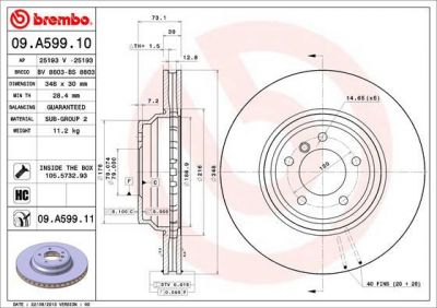 BREMBO Диск тормозной вент. передний 3 Touring (E91) (09/05-) F крашенные (вместо 09.A599.10) (34116770729, 09.A599.11)