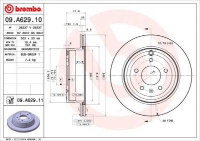 Brembo 09.A629.10 Диск тормозной CHEVROLET CAPTIVA/OPEL ANTARA 06- задний вент.D=303мм.