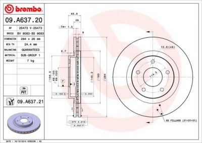 Brembo 09.A637.20 тормозной диск на MITSUBISHI ASX (GA_W_)