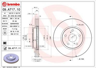 BREMBO Передний тормозной диск LEXUS IS 250 (GSE20), 220 d (ALE20) (4351230310, 09.A717.10)