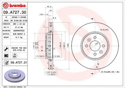 Brembo 09.A727.30 тормозной диск на RENAULT CAPTUR