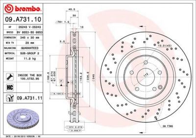 Brembo 09.A731.11 тормозной диск на MERCEDES-BENZ C-CLASS купе (CL203)