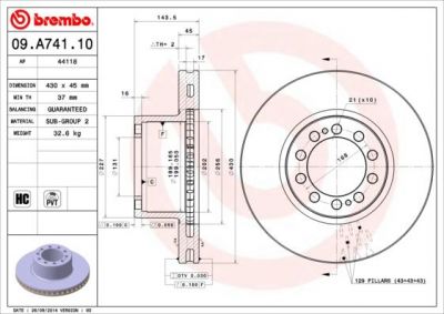 Brembo 09.A741.10 тормозной диск на MERCEDES-BENZ AXOR 2