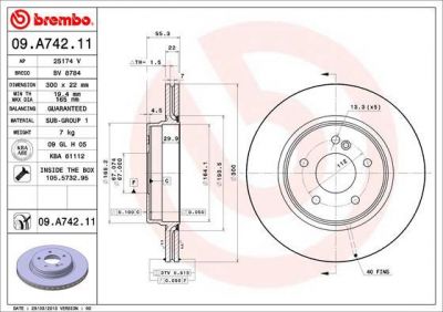 BREMBO Задний тормозной диск MERCEDES-BENZ C-Class (W202), C-Class (W203), CLK (C209), E-Class (W210) (2104230812, 09.A742.11)