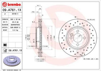 BREMBO Диск тормозной передн, MINI: MINI 06-, MINI CLUBMAN 07-, MINI кабрио 07- (09.A761.1X)