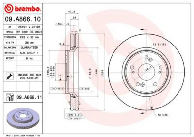 BREMBO Диск тормозной вент. передний HONDA CR-V III (10/06-) F (45251SWWG01, 09.A866.10)