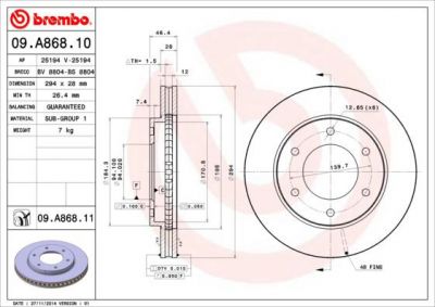 BREMBO Диск тормозной вент. передний MITSUBISHI L 200 (KB_T, KA_T) (11/05-) F (MN102276, 09.A868.10)