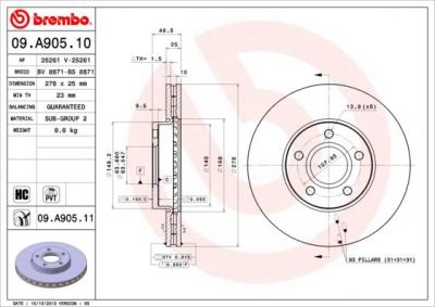 BREMBO Диск тормозной Ford C-MAX II 1.0 EcoBoost (1686723, 09.A905.10)