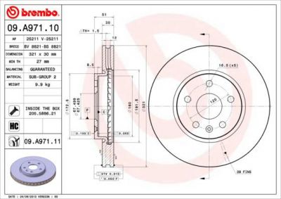 BREMBO Диск тормозной вент. задний OPEL Insignia Saloon ( 4.11->) F (0569422, 09.A971.10)