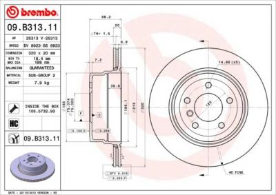 BREMBO 09.B313.11 диск тормозной задний! с покрытием E60/E61 2.5/3.0i/D 05> (09.B313.11)