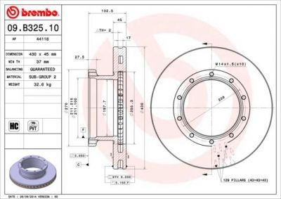 Brembo 09.B325.10 тормозной диск на MERCEDES-BENZ ATEGO
