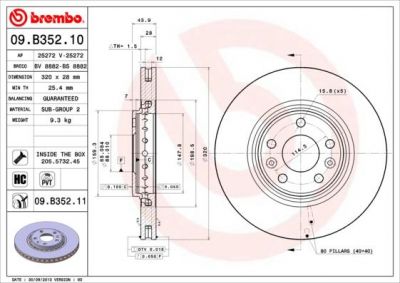 BREMBO 09.B352.10 диск тормозной передний! Renault Laguna III/Scenic III 2.0GT/2.0DCi 08> (09.B352.10)