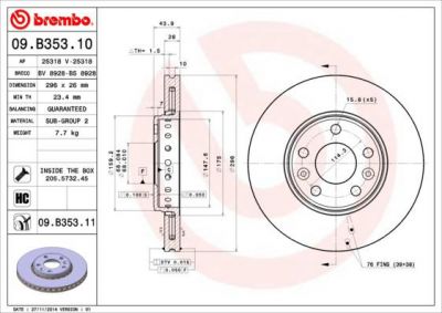 BREMBO 09.B353.10 диск тормозной передний! Renault Laguna/Megane/Scenic 1.4-2.0i/1.5-3.0DCi 08> (09.B353.10)