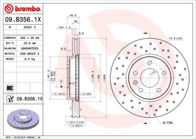 Brembo 09.B356.1X тормозной диск на OPEL ASTRA J Sports Tourer