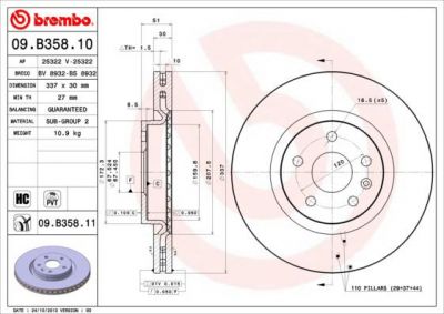 BREMBO Диск тормозной 09.B358.10 (09.B358.10)