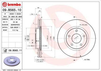 BREMBO Диск тормозной 09.B565.10 (09.B565.10)