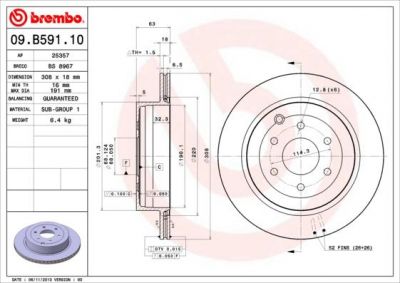BREMBO 09.B591.10 диск тормозной задний! Nissan Pathfinder 2.5-4.0i/DCi 05> (09.B591.10)