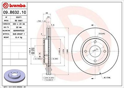BREMBO Диск тормозной 09.B632.10 (09.B632.10)