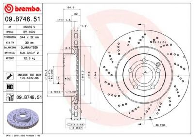 BREMBO Диск тормозной перед перфорированный Mercedes W212 (09.B746.51)