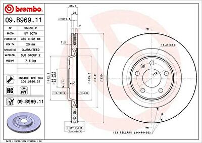 Brembo 09.B969.11 тормозной диск на AUDI A4 Avant (8K5, B8)