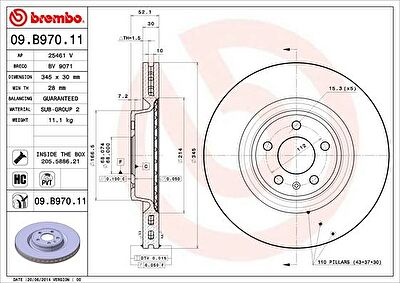 Brembo 09.B970.11 тормозной диск на AUDI A4 Avant (8K5, B8)