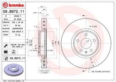 Brembo 09.B972.11 тормозной диск на AUDI A4 Avant (8K5, B8)