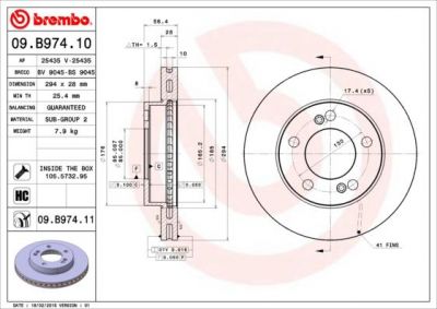 Brembo 09.B974.10 тормозной диск на SSANGYONG KYRON
