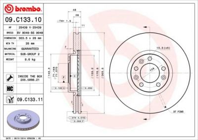 Brembo 09.C133.10 тормозной диск на CITROEN C4 Picasso II