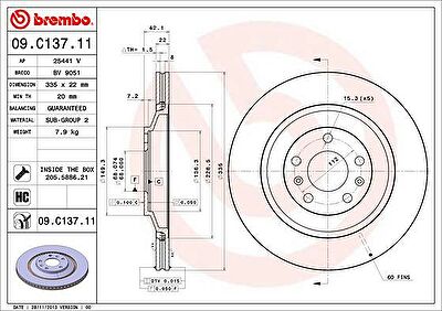 Brembo 09.C137.11 тормозной диск на AUDI A8 (4E_)