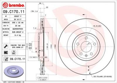 Brembo 09.C170.11 тормозной диск на AUDI A8 (4H_)