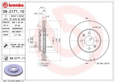 Brembo 09.C171.10 тормозной диск на KIA RIO III седан (UB)
